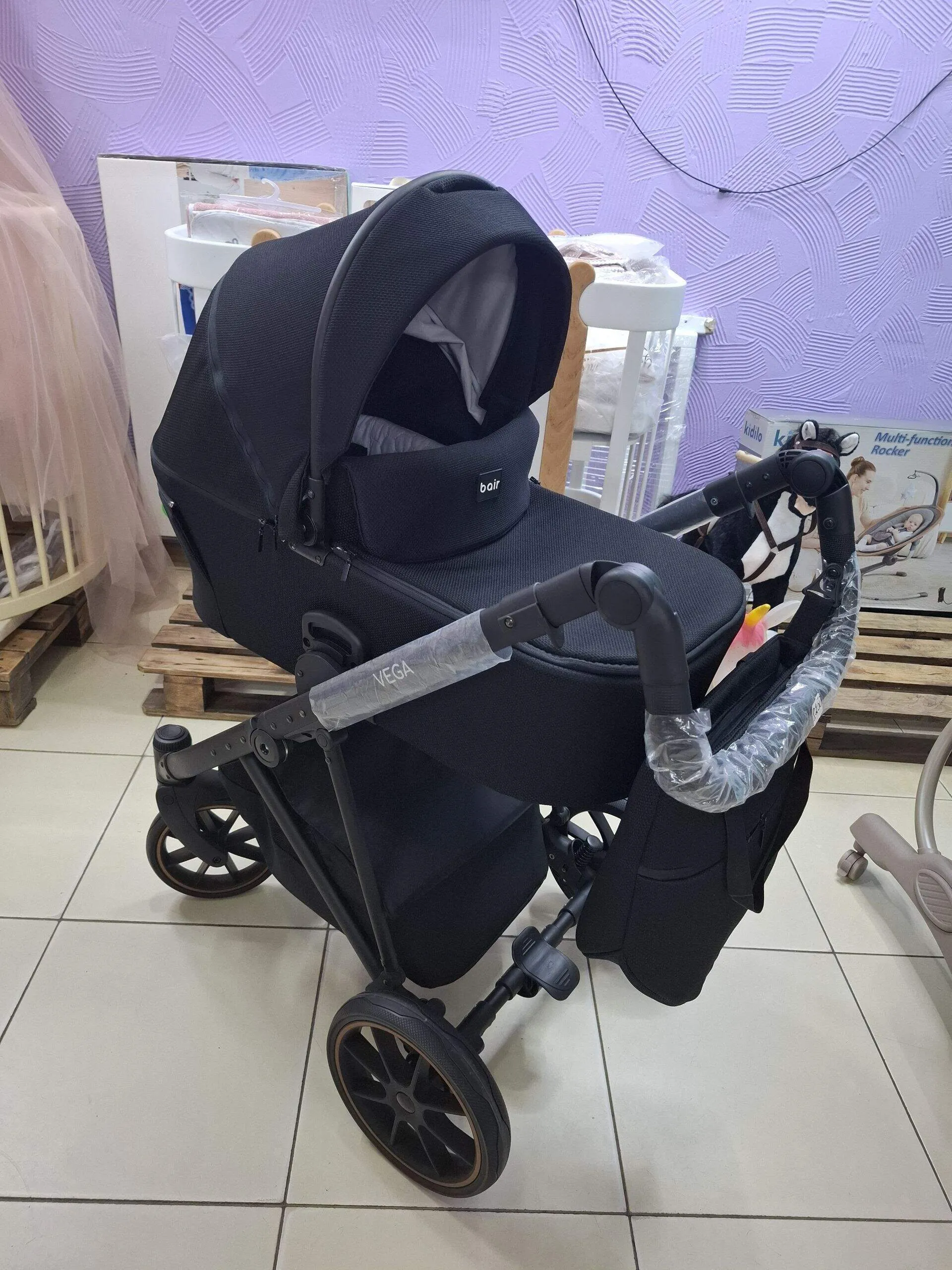 баир вега текстиль 1 Bair Vega Soft детская коляска 2 в 1, многофункциональная коляска для новорожденных • Black magma, черный (VSM-05) — изображение 1
